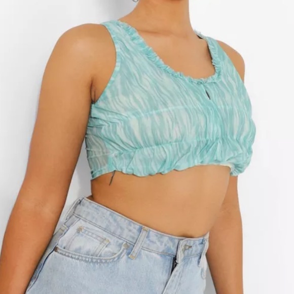 Boohoo Green Mesh Corset Top - Picture 2 of 14